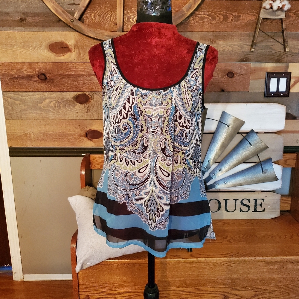 A.n.a Blue & Black Semi Sheer Tank Top